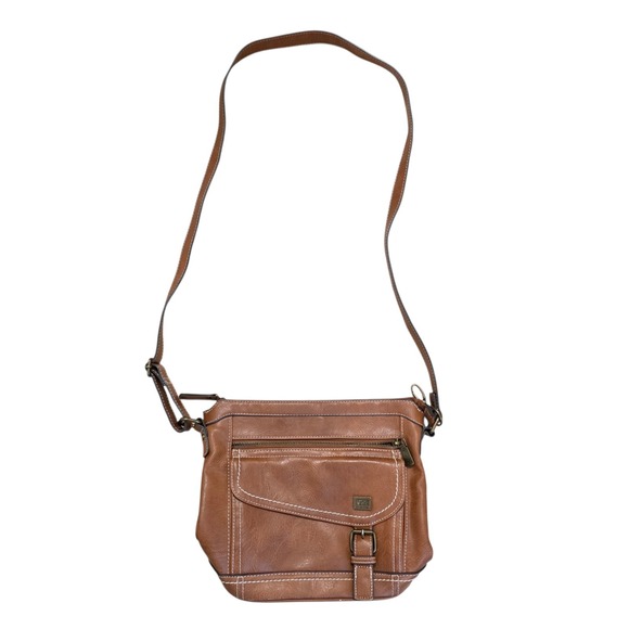 B.O.C Tan Faux Leather Crossbody Satchel Grunge Travel Purse Bag Medium Size - Picture 2 of 10